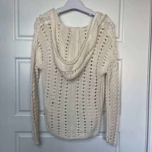 Abercrombie Kids Hooded Cardigan Sweater Girls Size 5/6 Fringe Loose Knit Cotton - Picture 3 of 10